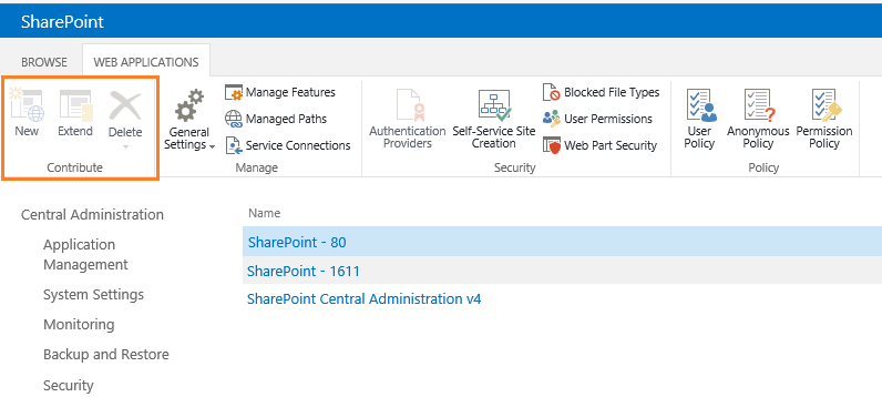 New web application greyed out SharePoint 2016