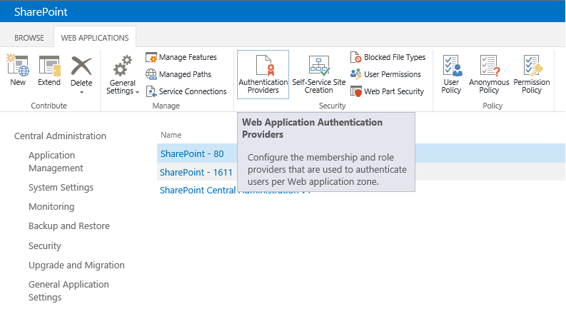 Enable New SharePoint web application button in Central Administration