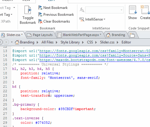 Comment highlighted CSS code in SharePoint Designer