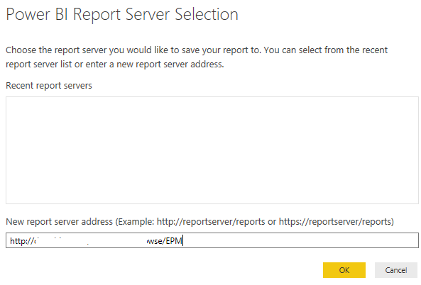 set Power BI report server url